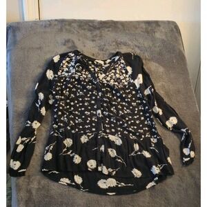 FAT FACE BLACK MONROE POPPY MEADOW FLORAL BLOUSE TOP - SIZE Us Sz 10